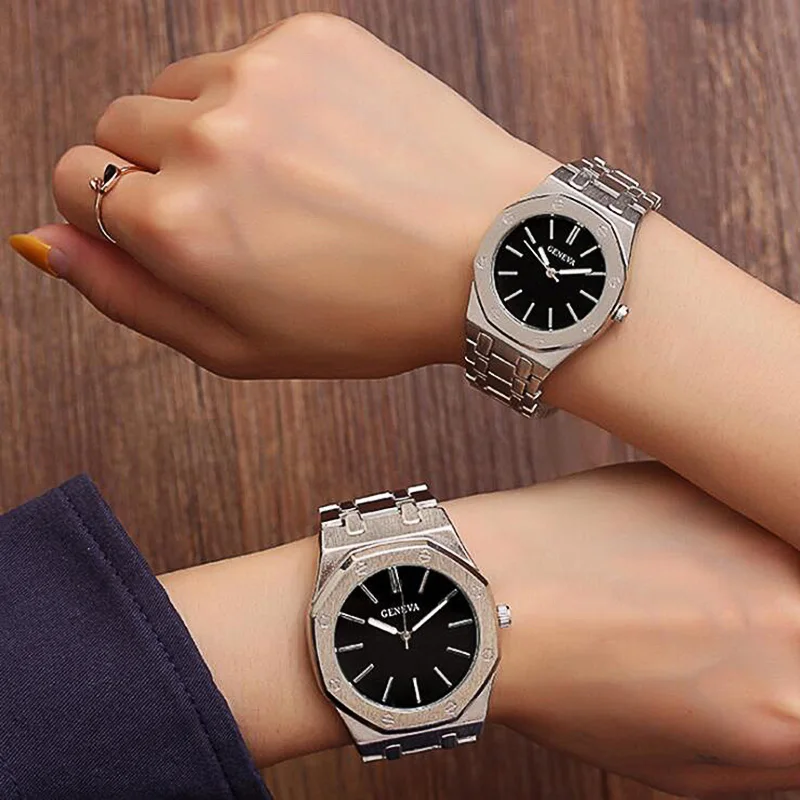 

2019 New Hot Geneva Couple Watch Steel Belt Student Quartz Watch Explosion Watch Gift Relojes Mujer Casual Dress APB12