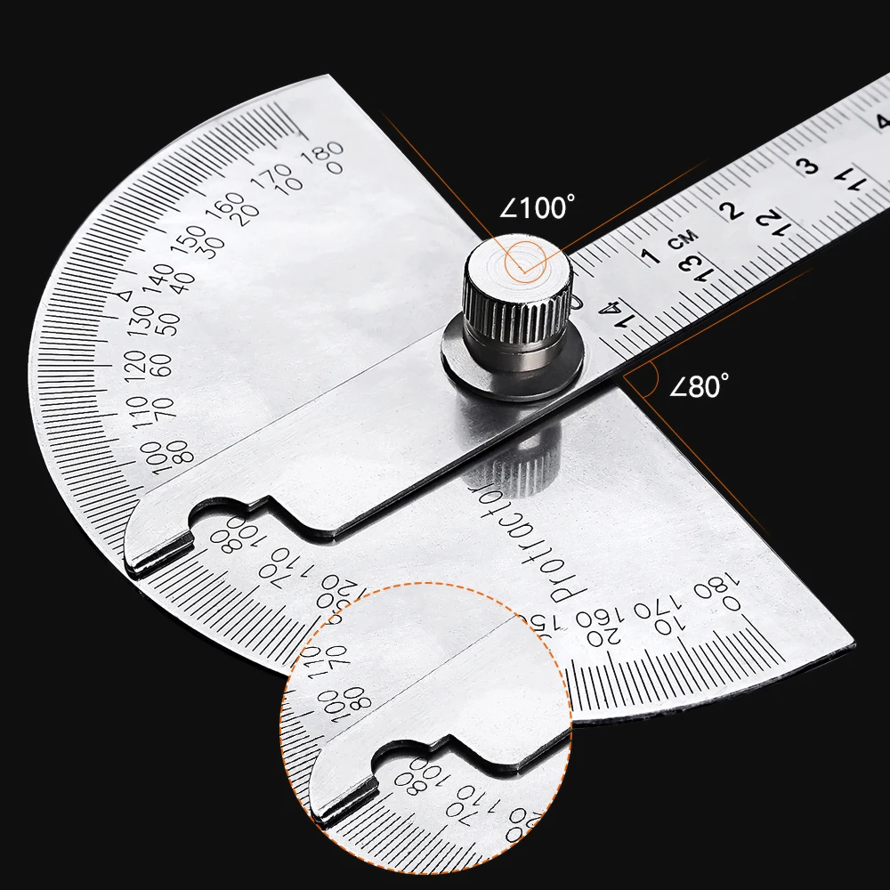 80 * 120mm Rapporteur dangle en acier inoxydable règle de jauge de Angle Finder dangle inclinomètre numérique 0-180 degrés 15cm 