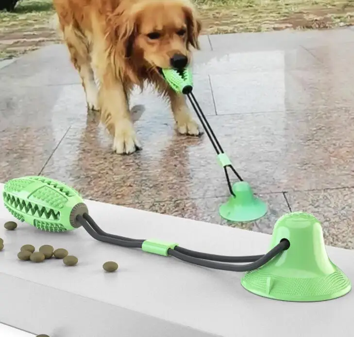 Green B Многофункциональный молярный укус для домашних животных резиновая игрушка для собак Жевательные Шарики чистка зубов с Sunction Кубок еда диспенсер колокольчик звук игрушки - Цвет: Green B