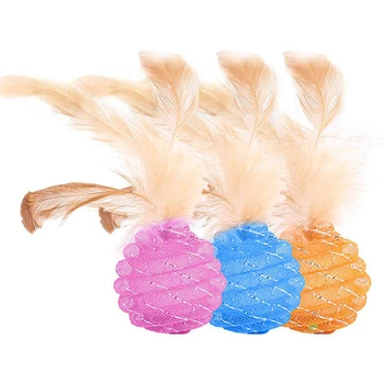 

Cat Toys Pet Cat Toy Pineapple Type Line Tube Ball With Feather Pet Interactive Toy Fun Pet Supplies 3 colors freeshipping