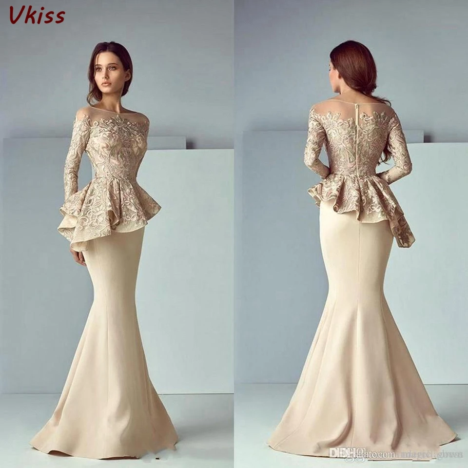 

Women Party Night Satin Muslim Evening Dresses 2020 Robe De Soiree Champagne Long Sleeves Saudi Arabia Vestidos Prom Maxi Dress