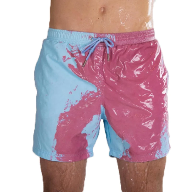 

2019 Change Color Man Beach Pant Yellow Change Pink Male Pant Quick-drying with Pocket Male Surfing Shorts GYM Bikini Swimwear
