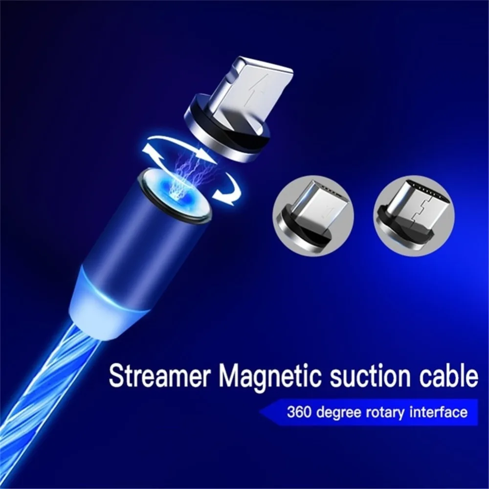 Streamer Magnetic Absorption Cable,Magnetic LED Micro USB Cable Charging For iPhone Samsung S10 1M Magnet Charger Type C Cables (13)