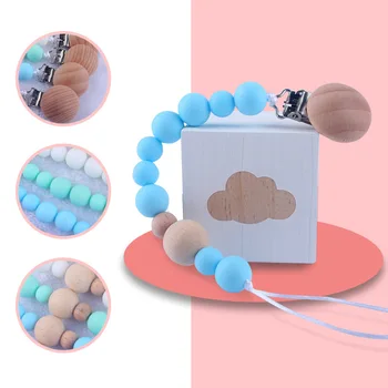 

Silicone Beads Wooden Holder Soother Pacifier Clips Nipple Holder for Infant Nipple Bottle Clip Chain Baby's Newborn Gift
