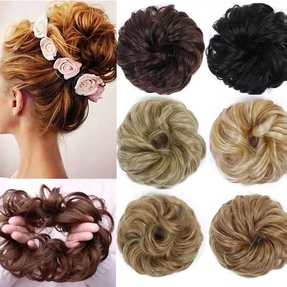 Aosiwig Short Curly Hair Heat Resistant Synthetic Chignons Natural