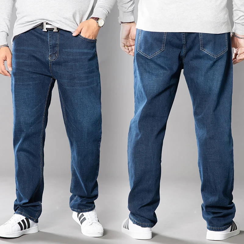 Size 42 44 46 48 large size men's jeans 2020 classic stretch wide leg pants loose fat legs increase straight streetwear jeans