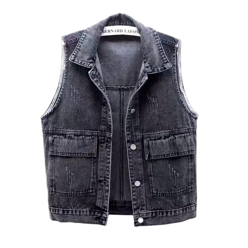 Women Denim Vest Jacket Splicing Short Waistcoat Casual Tops Sleeveless ...