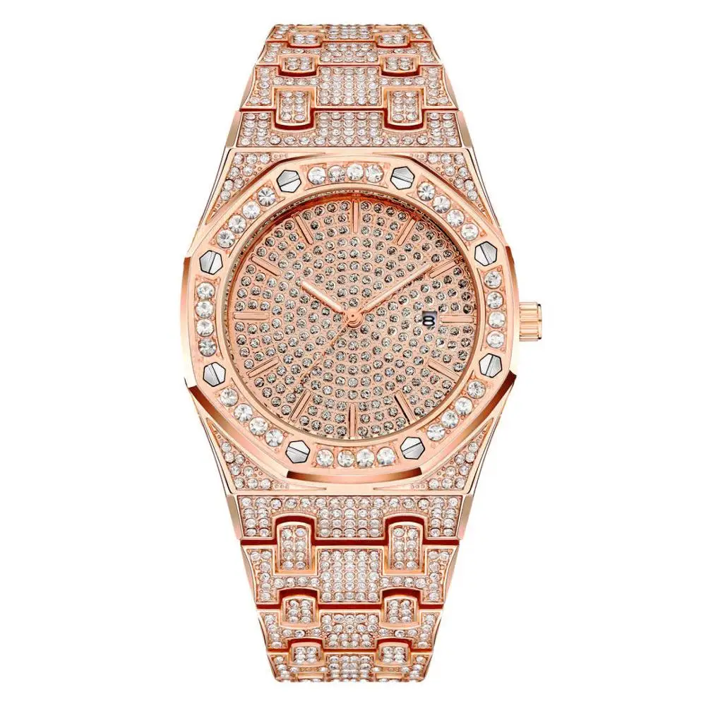 Мужские часы золотые хип-хоп роскошные часы с бриллиантами Iced Out часы из нержавеющей стали Мужские кварцевые Move men t