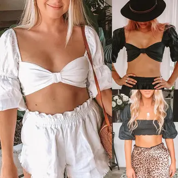 

Sexy Solid Square Neck Tank Top Women Summer Puff Sleeve Croptop Streetwear Vest Crop Cami Tops Women Clothes 2019