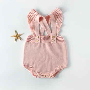 

Newborn Baby Boys Girls Overalls Knitted Kids Button Sweater Solid Warm Clothes Baby Romper Shorts Baby Girl Clothes