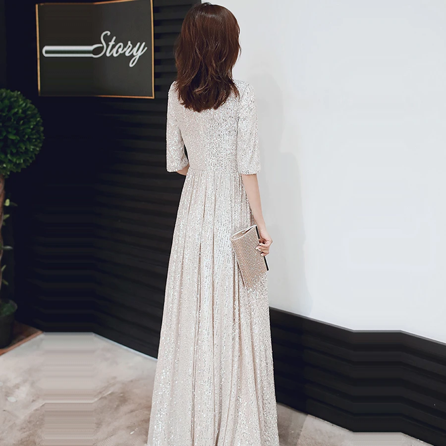 It'Yiiya вечернее платье с v-образным вырезом и блестящими блестками Robe De Soiree L003 вечерние платья с коротким рукавом для женщин элегантные вечерние платья
