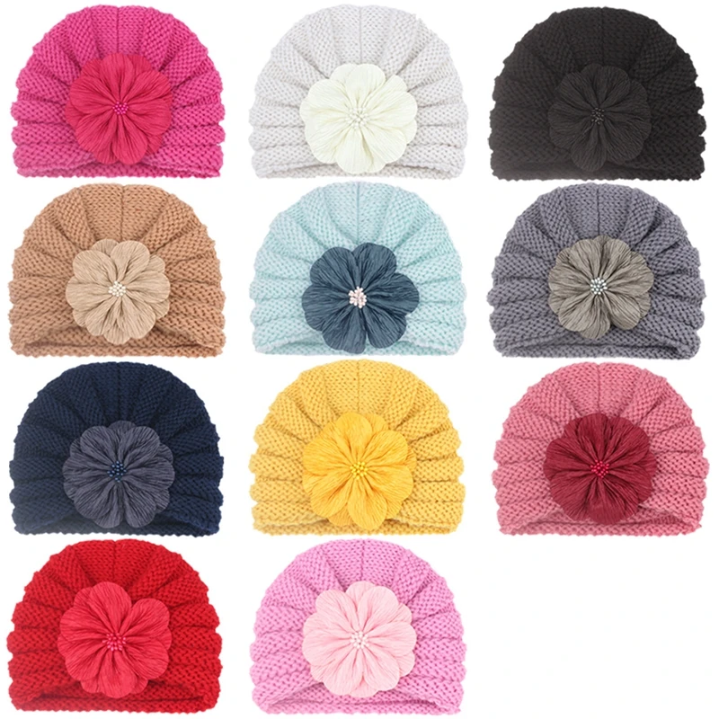 baby accessories box Fashion Folded Flower Infant Striped Hats Comfortable Soft Knitting Wool Caps Clothing Decoration Baby Accessories Birthday Gift newborn socks for babies