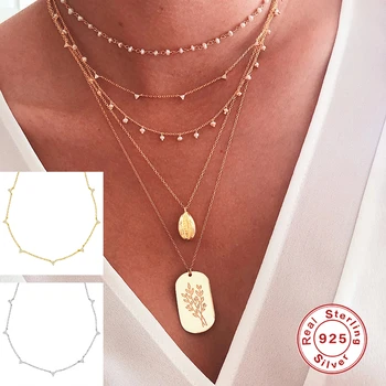 

MARY Minimalism 925 Silver Sterling Necklace Fashion Pendant Chain Necklace Women collares mujer collier femme Couple Gift