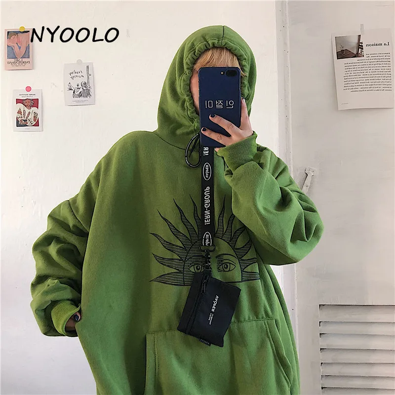 NYOOLO Harajuku стиль мультфильм солнце печать толстовки Осень Зима Свободный плюс