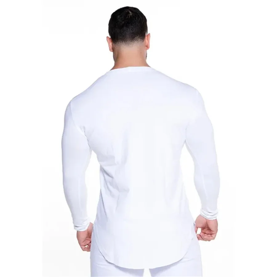 Мужская футболка с длинным рукавом для бодибилдинга, мужская повседневная тонкая футболка с модным принтом, мужские футболки для тренажерного зала, фитнеса, тренировок, топы, одежда для бега
