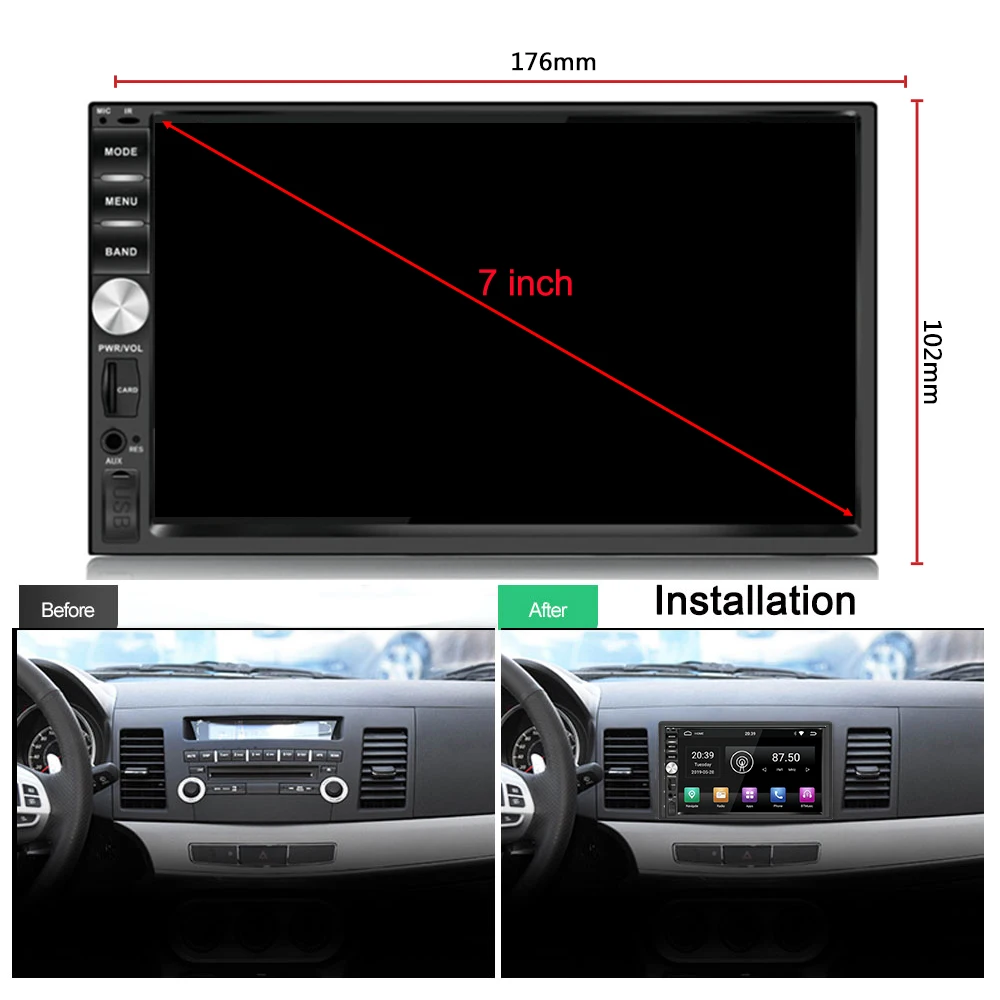 Discount 2 Din Android 9 GPS Navigation Car Stereo 7" 1024*600 Touch Screen 1GB+16GB Car Radio Autoradio Wifi Bluetooth FM USB Car Audio 3
