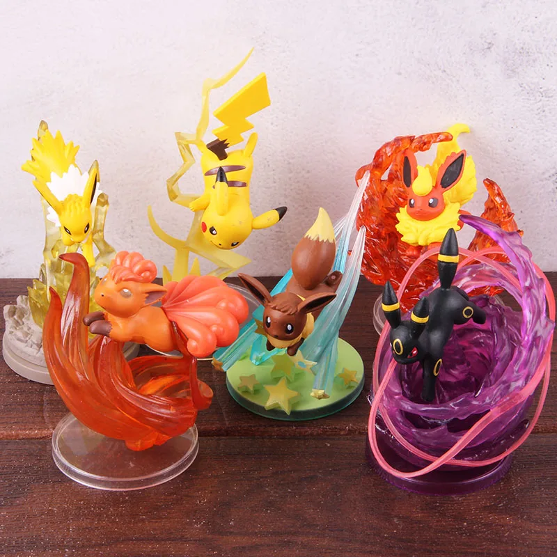 

Anime Cartoon Monsters Eevee Jolteon Umbreon Vulpix Flareon Dog PVC Action Figure Collectible Model Toy For Kids 6pcs/set