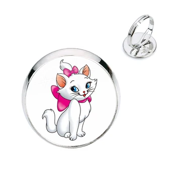 

The Aristocats 16mm Glass Cabochon Rings Fashion Jewelry Cute Marie Anime Cat Cartoon Jewelry For Women Men Kids Gift