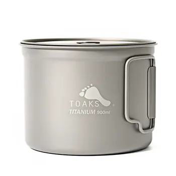 

TOAKS POT-900-D115 Pure Titanium Cup Ultralight Outdoor Mug with Lid and Foldable Handle Camping Cookware 900ml 124g