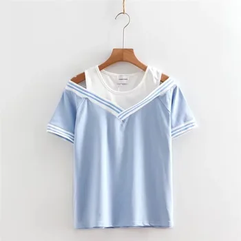 

2018 new summer wear sexy shirt short sleeves students' loose fitting sweatshirt T shirt Casual Summer Cotton
