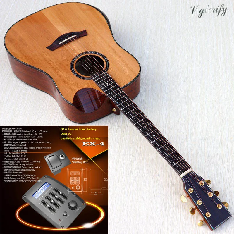 guitar with EQ Профессиональный красного кедра верхней части твердой древесины акустическая-электрическая гитара с radian угловой 41 дюймов полный корпус вязка Акустическая гитара - Цвет: guitar with EQ