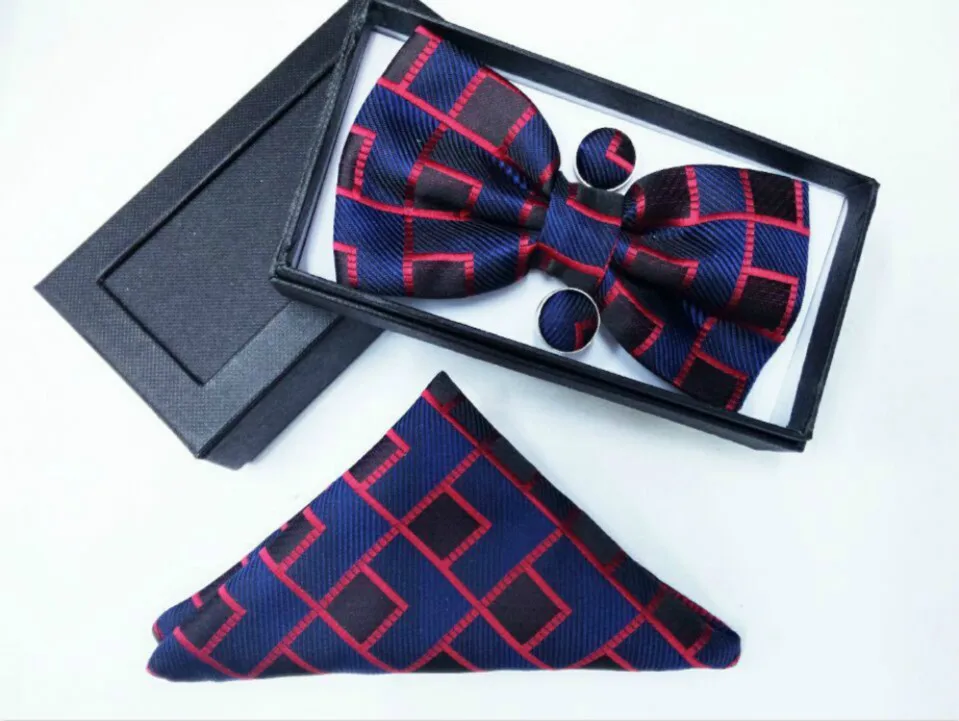 Галстук-бабочка и носовой платок, набор мужских шелковых галстуков, Цветочный плед, подарок для мужчин, свадебные, красные, полосатые, темно-синие, жаккардовые, тканые, одноцветные - Цвет: 36