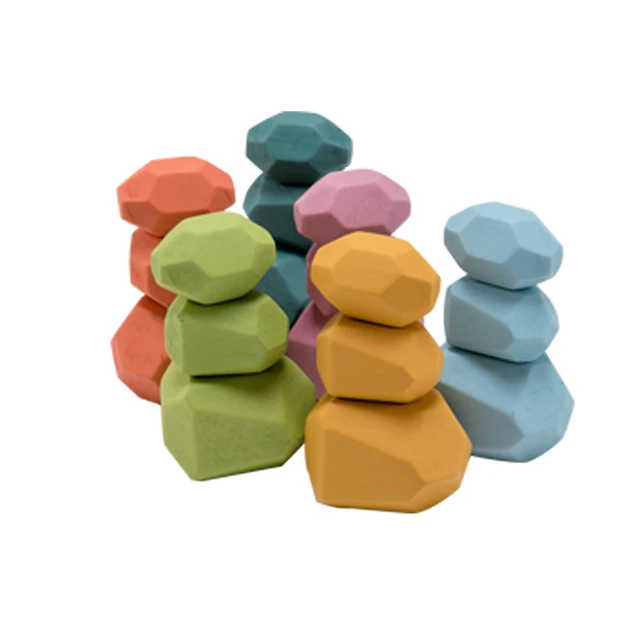 Wood Rainbow Stones Block Colorful Wooden Building Block Rainbow Stacker Balancing Stone Montessori Educational Toy Children 18pcs set2