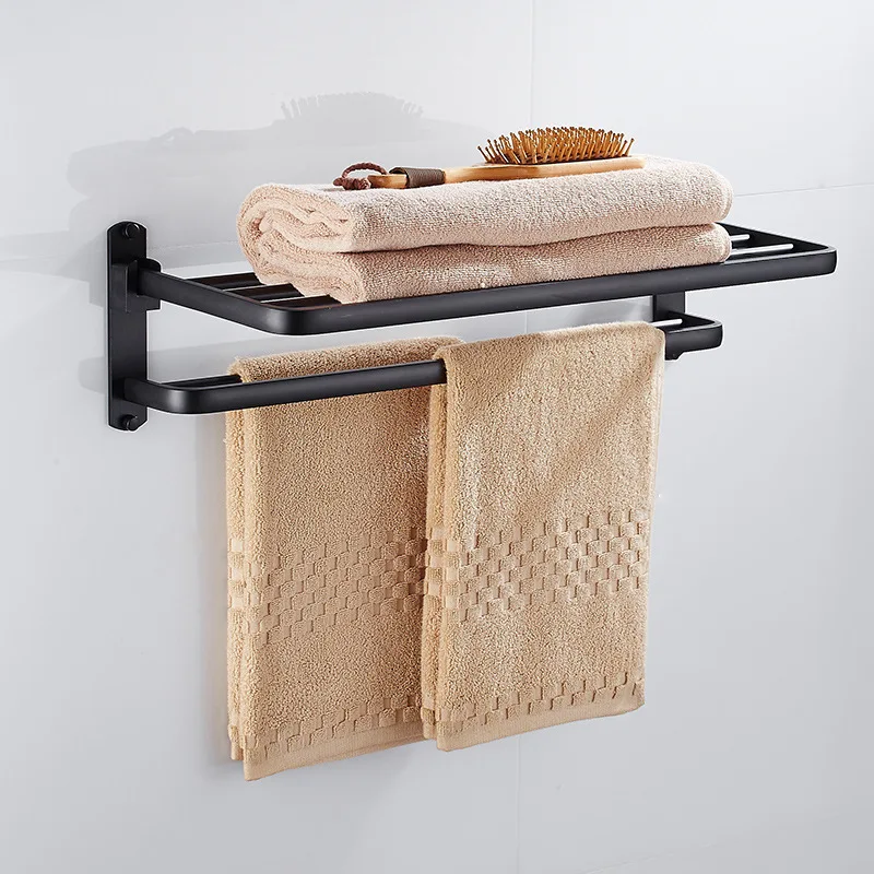 

Black And White with Pattern European Style Thick Hole Punched Towel Rack Alumimum Towel Rack Bathroom Storage Shelf Hardware Ba