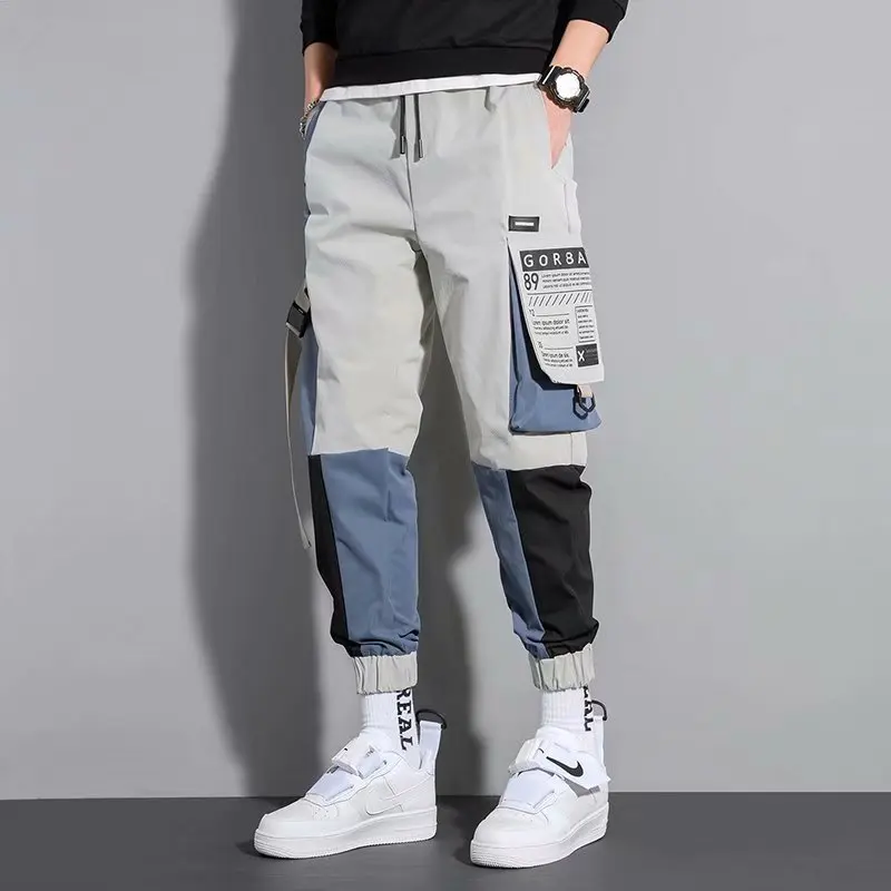 ICCLEK Spring and Autumn Tie-foot Overalls Men's Casual Pants Student Loose Casual New Pants Cargo Pants Men