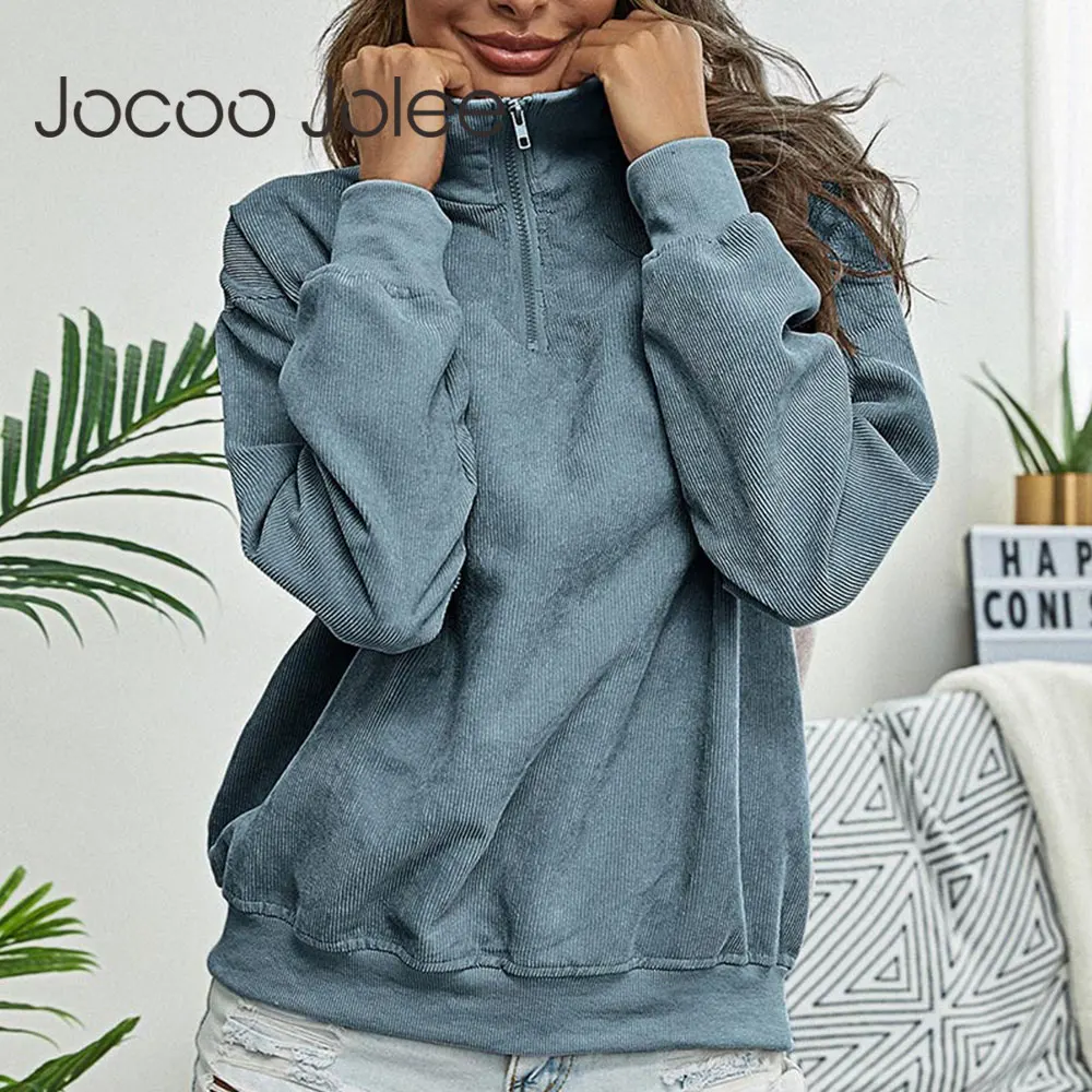 Винтажные вельветовые толстовки Jocoo Jolee с воротником-стойкой свитшоты на молнии