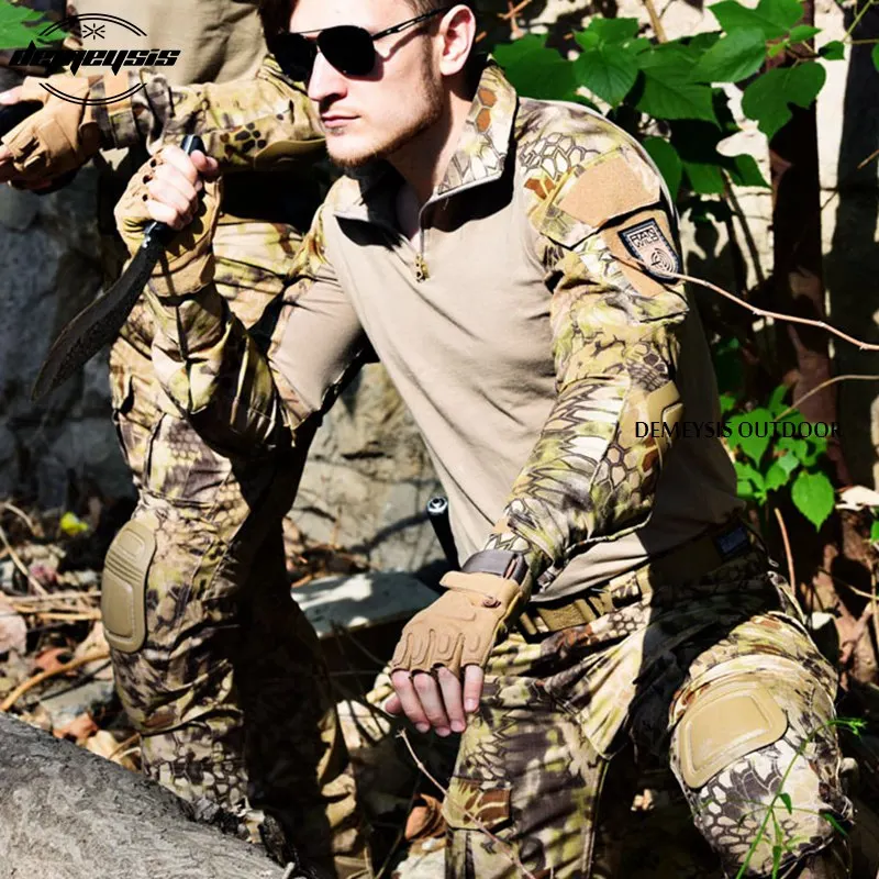 Тактическая Военная форма, одежда, армейская Боевая форма, тактические штаны с наколенниками, камуфляжная одежда - Цвет: highlander