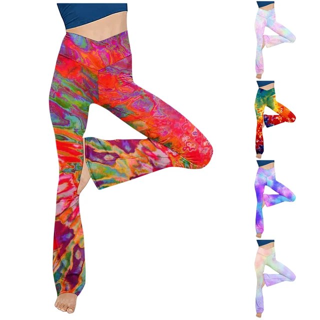 Wholesale Fashion Women Sports Yoga High Waist Tie Dye Print Ripped Hollow  Leggings Pants