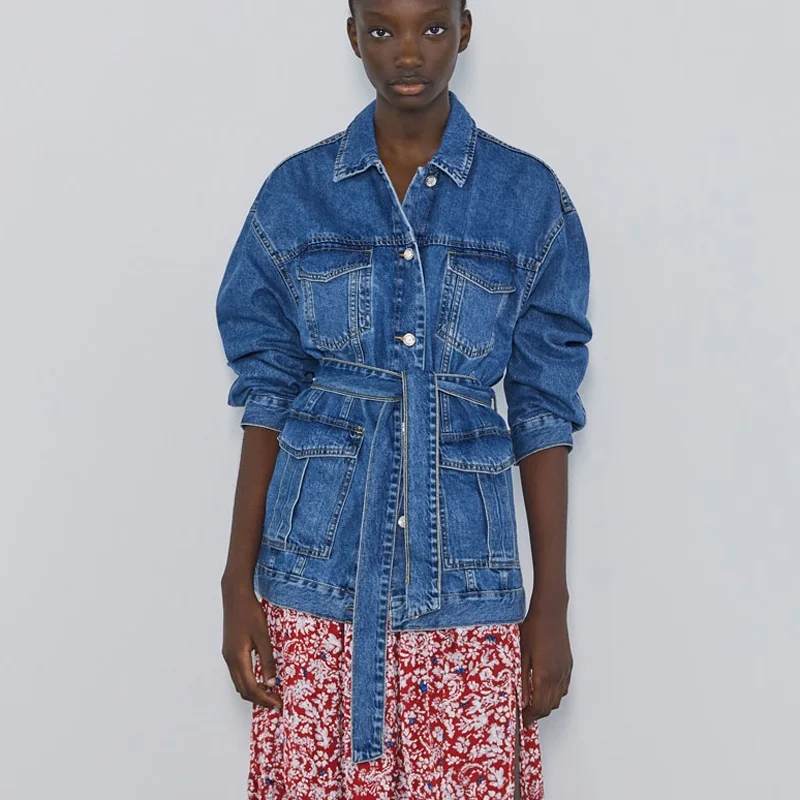 denim jacket with tie belt