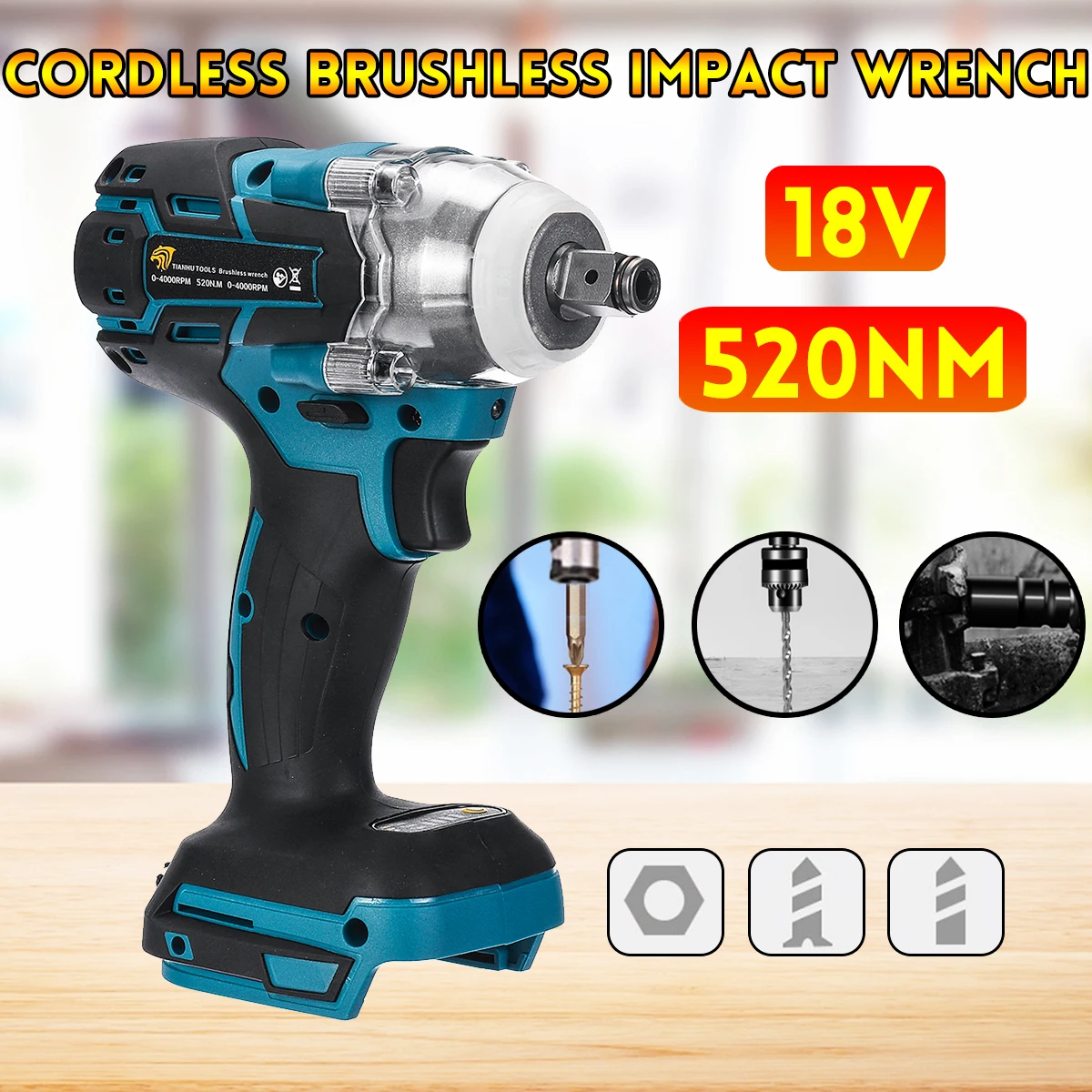 Online 18V 520Nm Llave de impacto eléctrica sin escobillas recargable 1 2 llave de enchufe herramienta eléctrica inalámbrica sin batería y accesorios