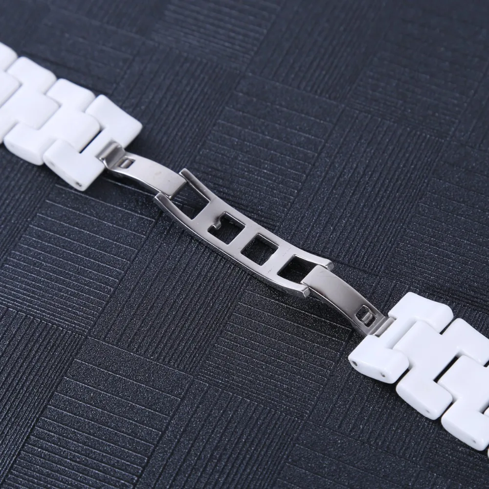 16cmx16.2mm 19cmx18.6mm White Ceramic Watch Band Universal Men Women Ceramic Watch Strap Notched White Bracelet (12)