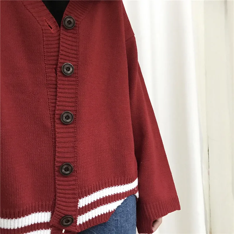 Ripped Striepd свитер кардиган женский вязаный Повседневный зимний джемпер корейский однобортный негабаритный кардиган Harajuku леди W220
