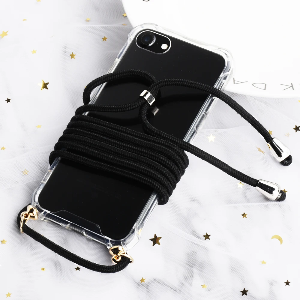 Силиконовый чехол для телефона с регулируемый ремень iPhone 11 Pro Max 8 Plus Coque 7 6 6S Rope XS XR X