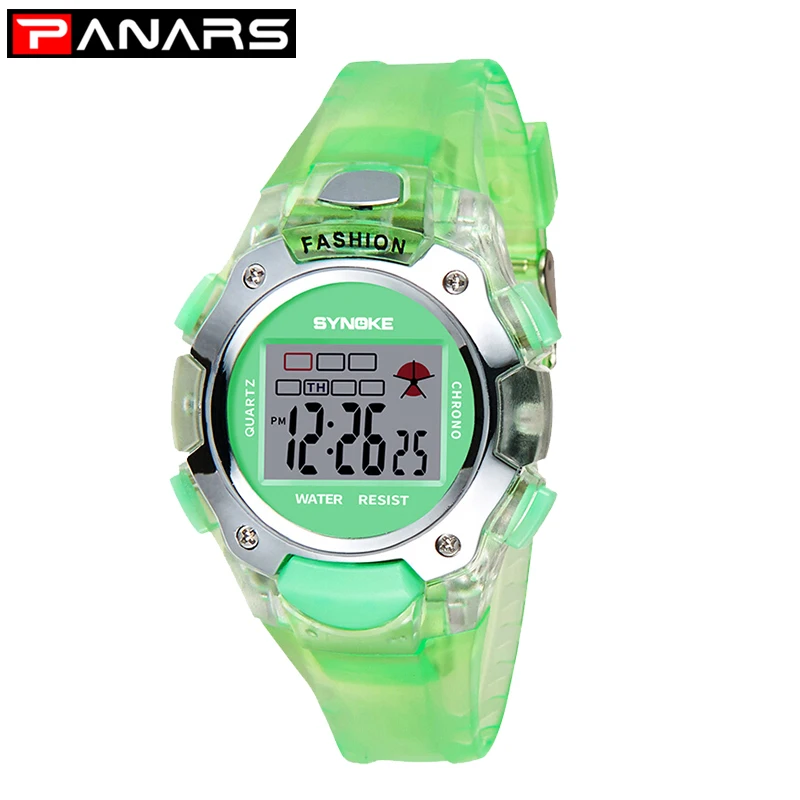 PANARS, часы для девочек, детские спортивные уличные водонепроницаемые цифровые светодиодные часы с будильником, светящиеся многофункциональные часы, с фабрики - Цвет: Green Watch