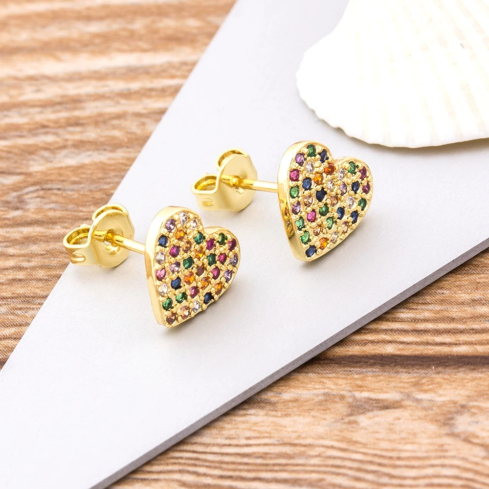 Top Quality Copper Stud Earrings Heart Crystal AAA CZ Gold Color Jewelry Hot Sale Party Wedding New Year Gift for Women Girls - Image 4