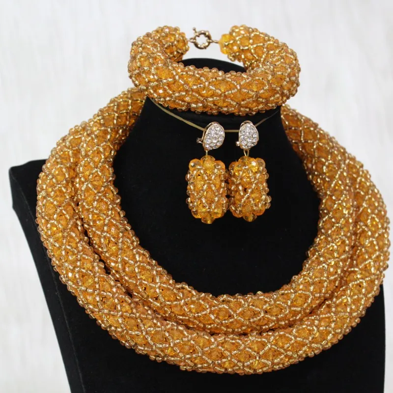4UJewelry нигерийский Золотой Дубай набор украшений для женщин большие смелые ювелирные изделия 2 слоя ожерелье для Африканской невесты 3 штуки