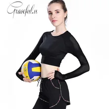 Новые спортивные топы для спортзала для женщин с круглым вырезом и длинным рукавом для тренировок на открытом воздухе, одежда из сетчатого материала, однотонный топ для йоги, футболка для тренировок, женские спортивные топы