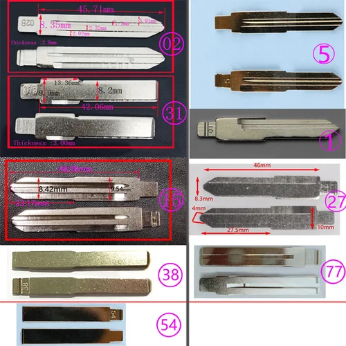 10 개/몫 KD Key Blade #02 #04 #15 #20 #27 #31 #38 #54 #58 #62 #67 #69 #77 기아 도요타 V-W 포드 르노 플립 용 블랭크 블레이드 자동차 키 블레이드 2