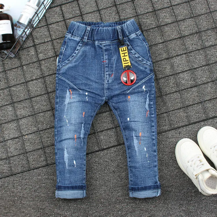 Г. Весенние модные ковбойские брюки в Корейском стиле для маленьких мальчиков подвеска в виде монстра, детские ковбойские штаны Гусеничный