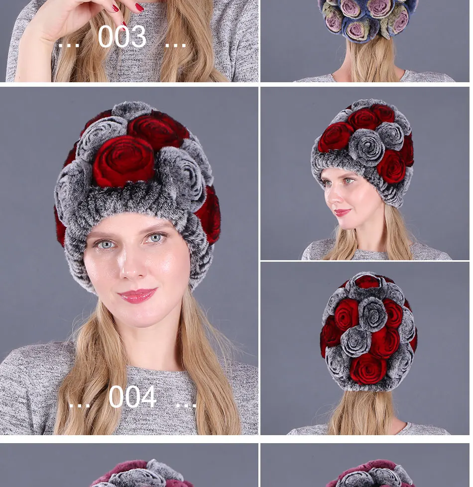 Новинка, женская шапка Skullies, настоящий мех кролика, зимняя шапка с цветочным рисунком, шапка из кроличьего меха Рекс, шапка для девочек с цветами и кроличьим мехом s
