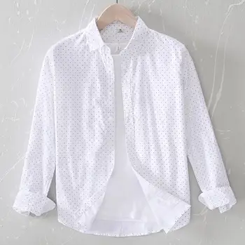 

2020 new round neck pullover long sleeve solid color linen shirt em8 men's cotton and linen shirt X270K-01-27