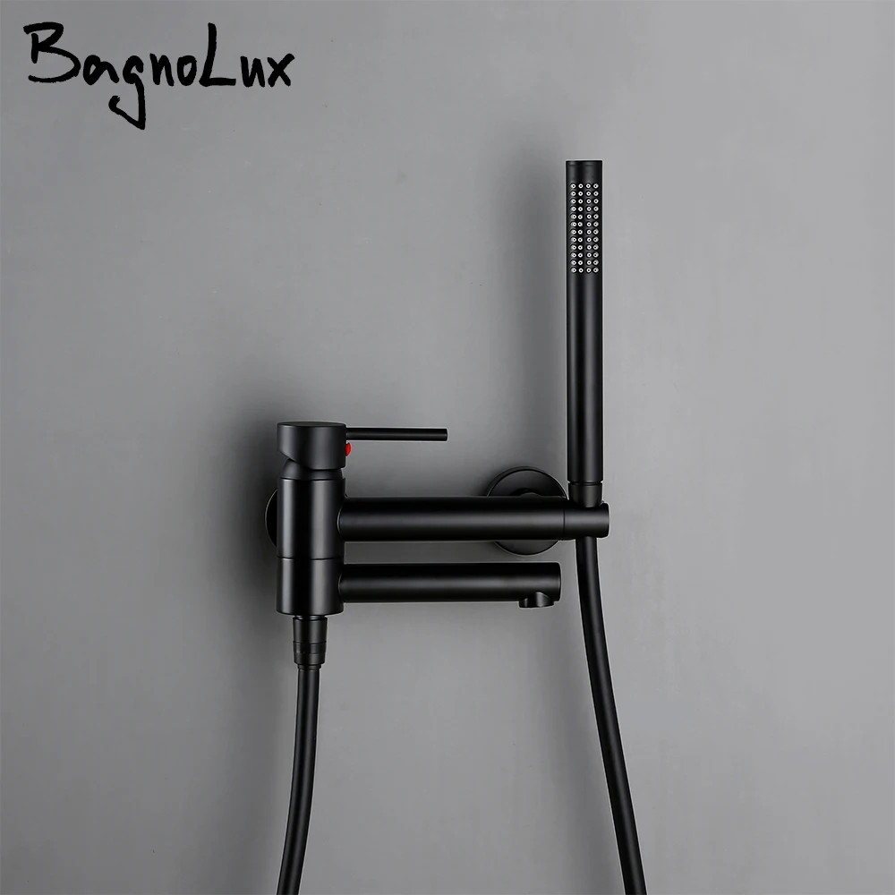 Bagnolux Brass Black Wall-Mounted Hot and Cold Mixed Type Bathtub Spout Hand Spray Shower Seat Bathroom Faucet shower head shower set