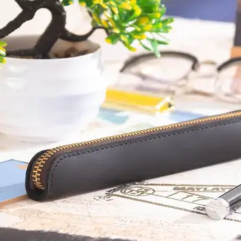 

Handmade Vintage Genuine Leather Organizer Wallet Make Zipper Pen Bag Holder Brush Case Up Pencil Purse Cosmestic Pouch J4Z7