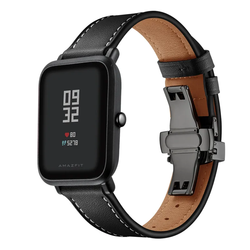 Кожаный ремешок с пряжкой-бабочкой для Xiaomi Huami Amazfit Bip lite Молодежный ремешок для часов на замену спортивный браслет для мужчин и женщин