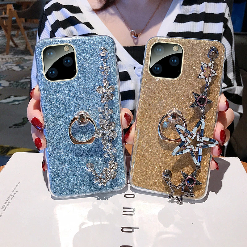 Для iPhone 11 pro 6 6s 7 8 Plus X XR Xs Max Модный бриллиантовый цветок розы Браслет bling star мягкий