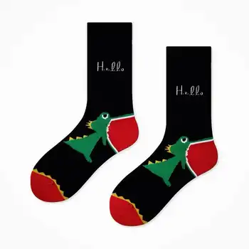 

2020 New Spring And Summer Couple Socks Cotton Tide Dinosaur Personality Ins Tube Socks Street Skate Socks Ladies Cute